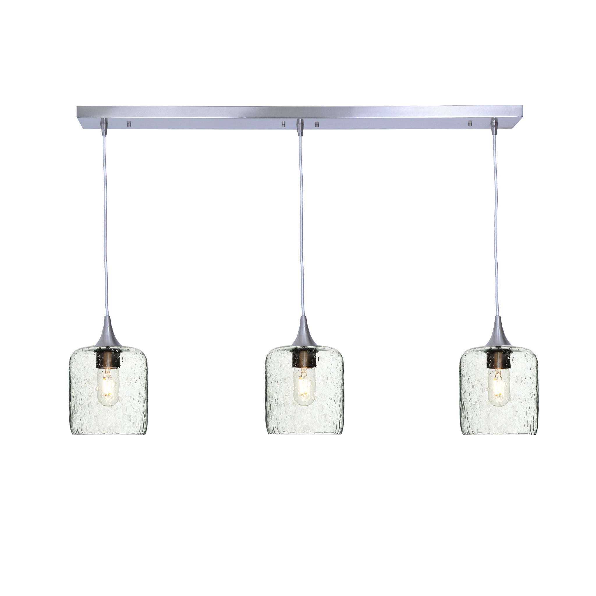 603 3 Pendant Linear Chandelier-Glass-Bicycle Glass Co - Hotshop-Brushed Nickel - 8ft Downrod-Lunar-Eco Clear-Bicycle Glass Co