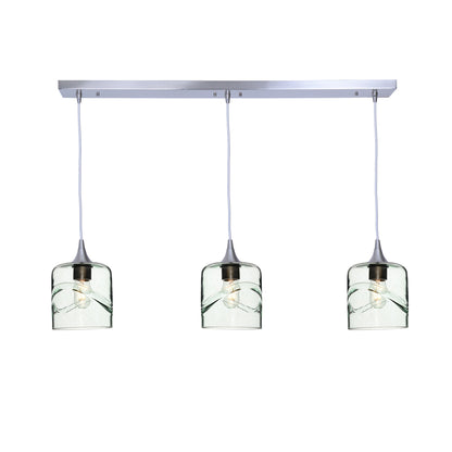 603 3 Pendant Linear Chandelier-Glass-Bicycle Glass Co - Hotshop-Brushed Nickel - 8ft Downrod-Swell-Eco Clear-Bicycle Glass Co