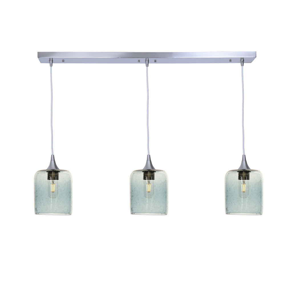 603 3 Pendant Linear Chandelier-Glass-Bicycle Glass Co - Hotshop-Brushed Nickel - 8ft Downrod-Lunar-Slate Gray-Bicycle Glass Co