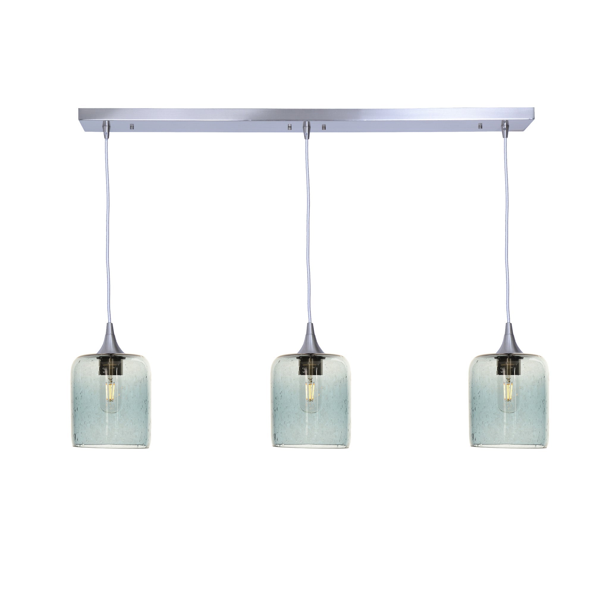 603 3 Pendant Linear Chandelier-Glass-Bicycle Glass Co - Hotshop-Brushed Nickel - 8ft Downrod-Lunar-Slate Gray-Bicycle Glass Co