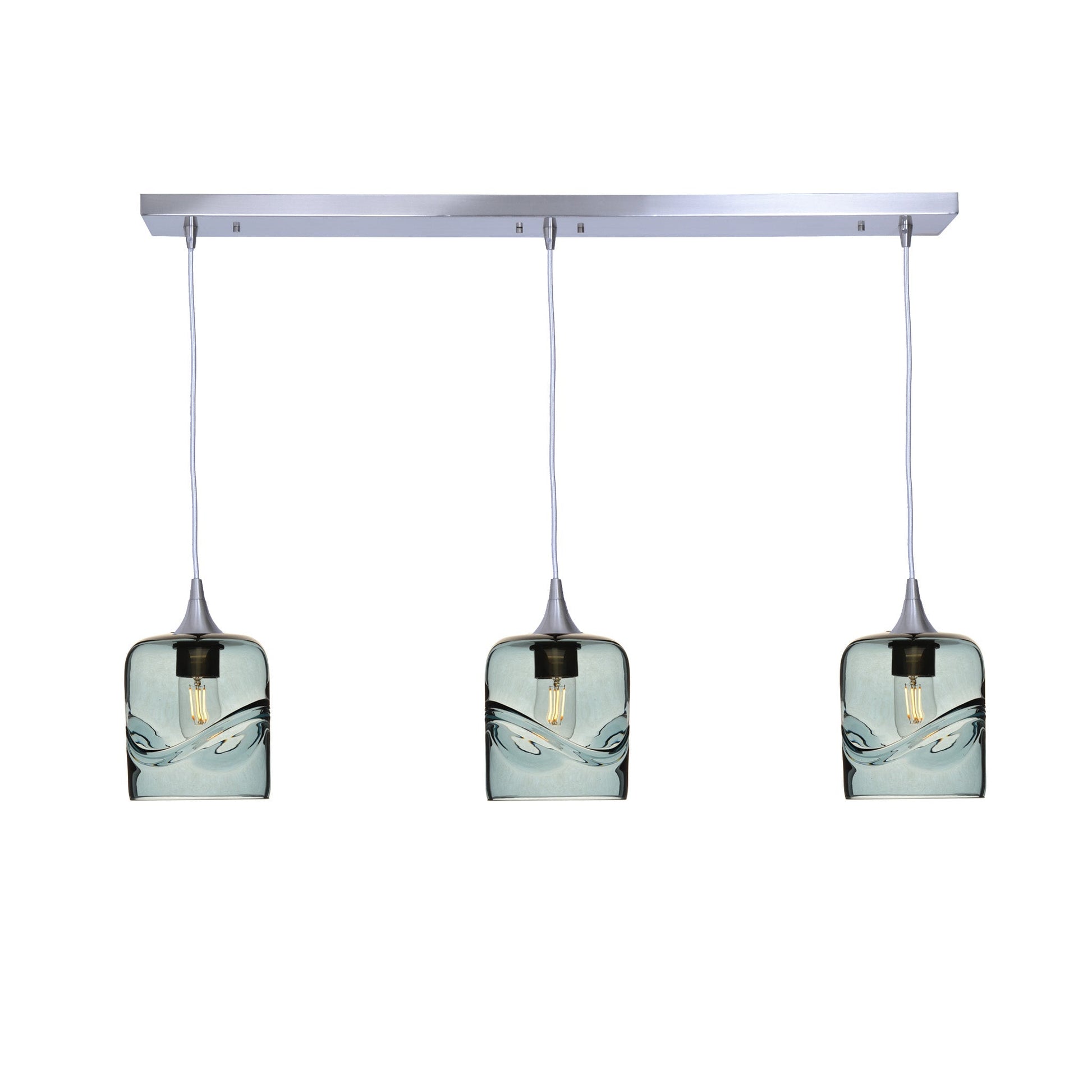 603 3 Pendant Linear Chandelier-Glass-Bicycle Glass Co - Hotshop-Brushed Nickel - 8ft Downrod-Swell-Slate Gray-Bicycle Glass Co