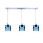 603 3 Pendant Linear Chandelier-Glass-Bicycle Glass Co - Hotshop-Brushed Nickel - 8ft Downrod-Swell-Steel Blue-Bicycle Glass Co