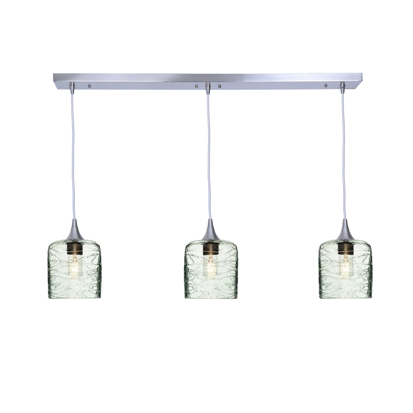 603 3 Pendant Linear Chandelier-Glass-Bicycle Glass Co - Hotshop-Brushed Nickel - 8ft Downrod-Spun-Eco Clear-Bicycle Glass Co