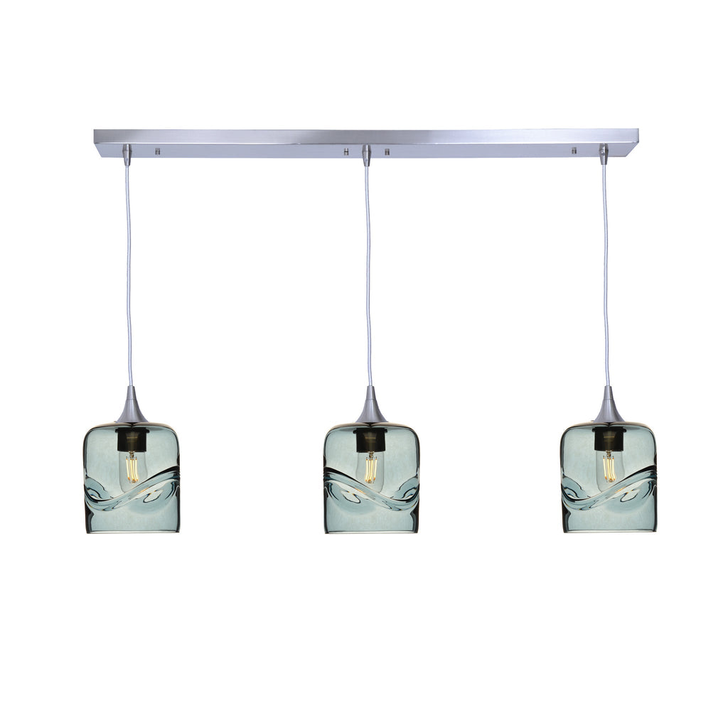 603 3 Pendant Linear Chandelier-Glass-Bicycle Glass Co - Hotshop-Brushed Nickel - 8ft Downrod-Swell-Slate Gray-Bicycle Glass Co