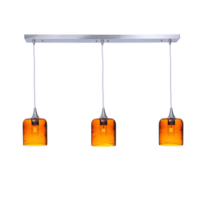 603 3 Pendant Linear Chandelier-Glass-Bicycle Glass Co - Hotshop-Brushed Nickel - 8ft Downrod-Spun-Golden Amber-Bicycle Glass Co
