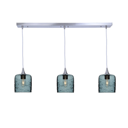 603 3 Pendant Linear Chandelier-Glass-Bicycle Glass Co - Hotshop-Brushed Nickel - 8ft Downrod-Spun-Slate Gray-Bicycle Glass Co