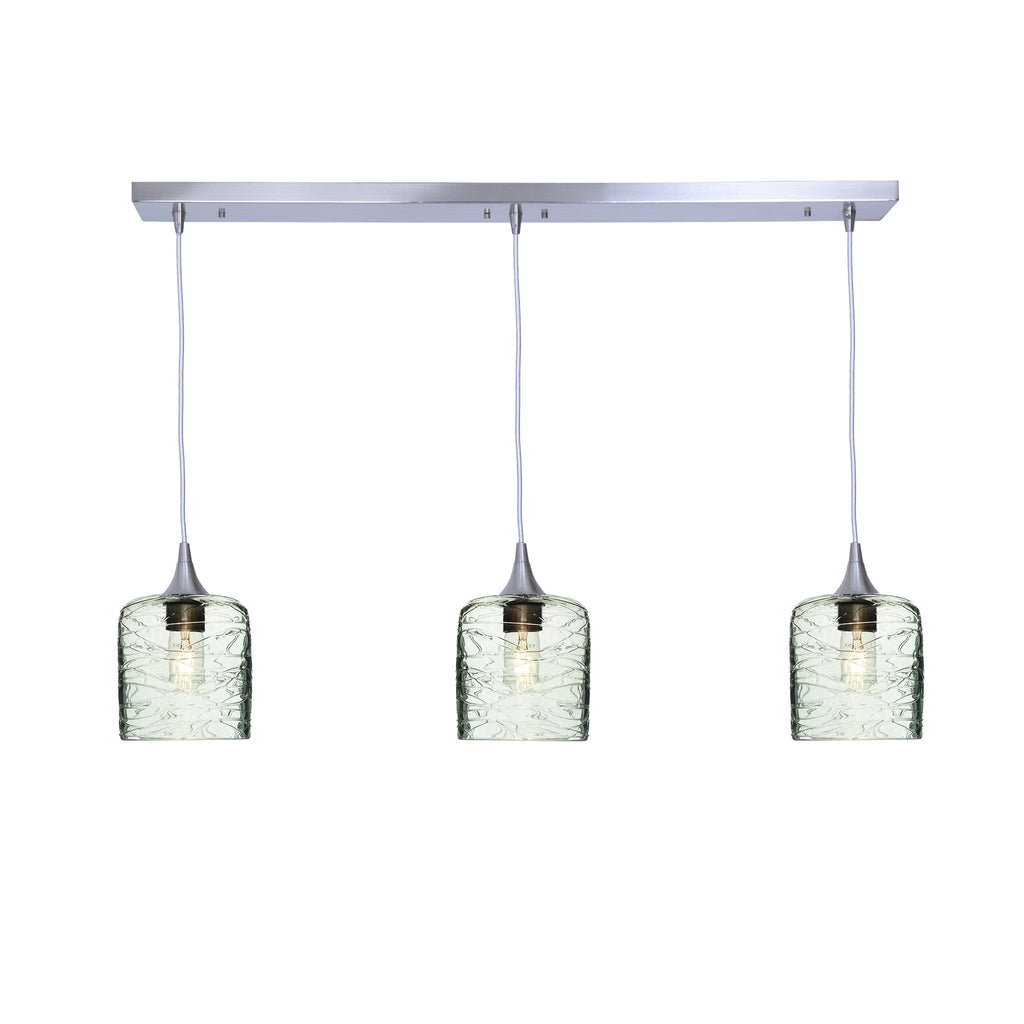 603 3 Pendant Linear Chandelier-Glass-Bicycle Glass Co - Hotshop-Brushed Nickel - 8ft Downrod-Spun-Eco Clear-Bicycle Glass Co