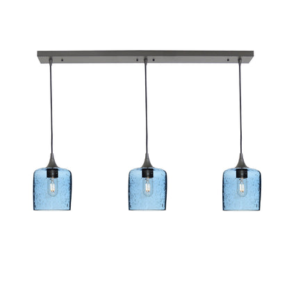 603 3 Pendant Linear Chandelier-Glass-Bicycle Glass Co - Hotshop-Antique Bronze - 4ft Cord-Lunar-Steel Blue-Bicycle Glass Co