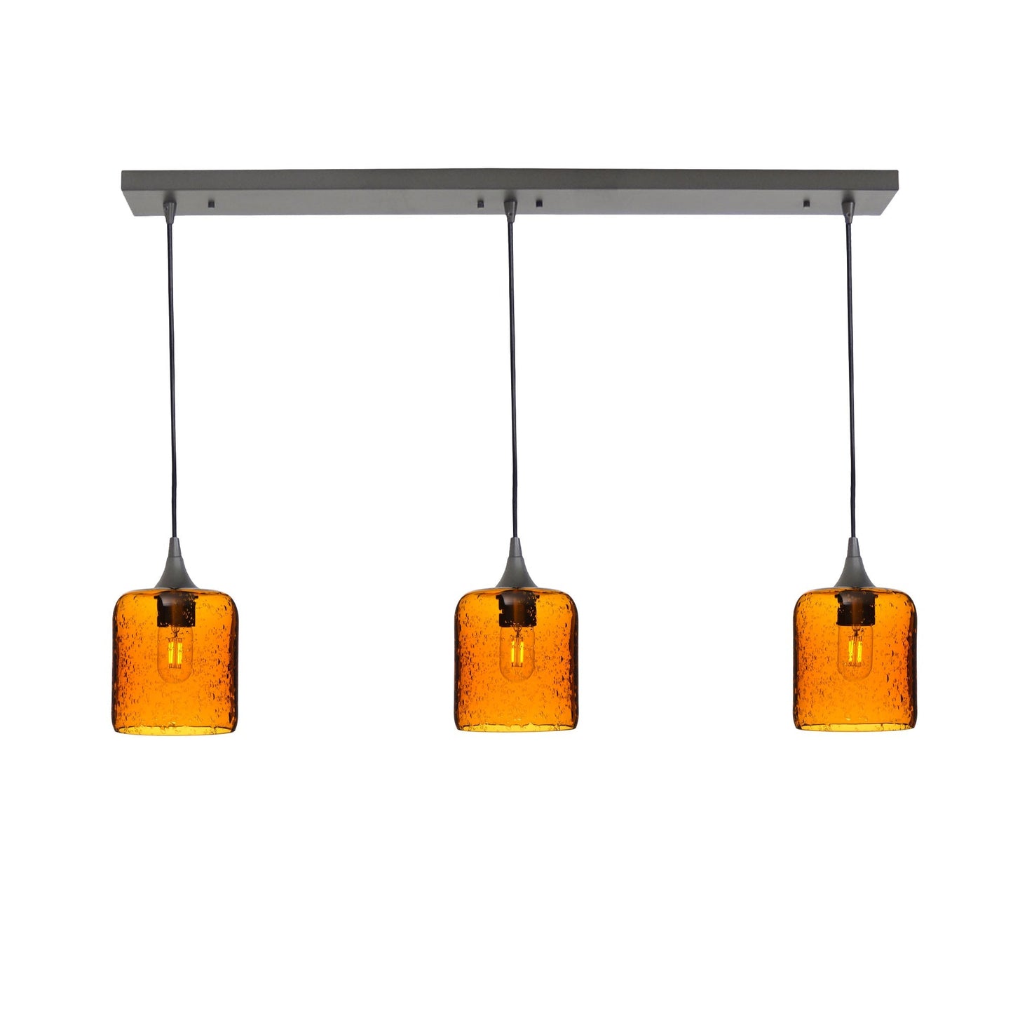 603 3 Pendant Linear Chandelier-Glass-Bicycle Glass Co - Hotshop-Antique Bronze - 8ft Cord-Lunar-Golden Amber-Bicycle Glass Co