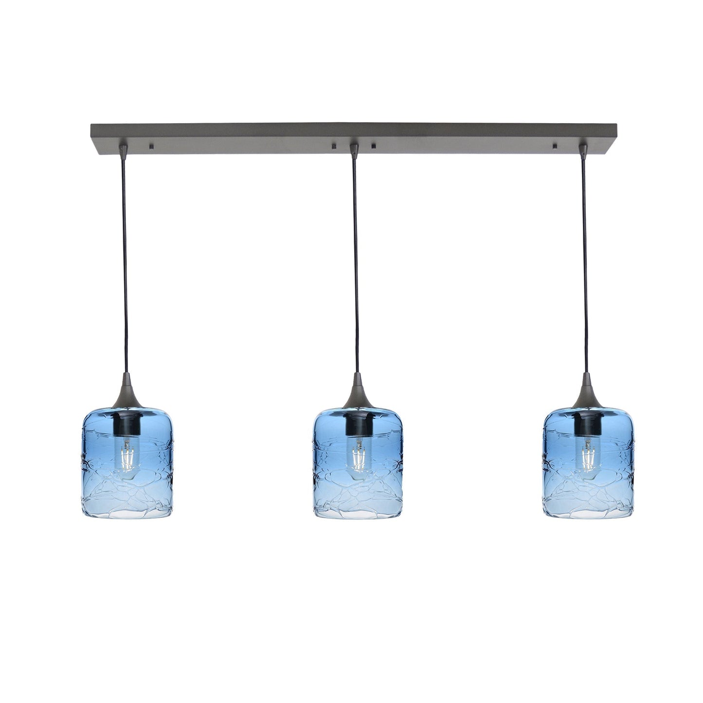 603 3 Pendant Linear Chandelier-Glass-Bicycle Glass Co - Hotshop-Antique Bronze - 8ft Cord-Spun-Steel Blue-Bicycle Glass Co