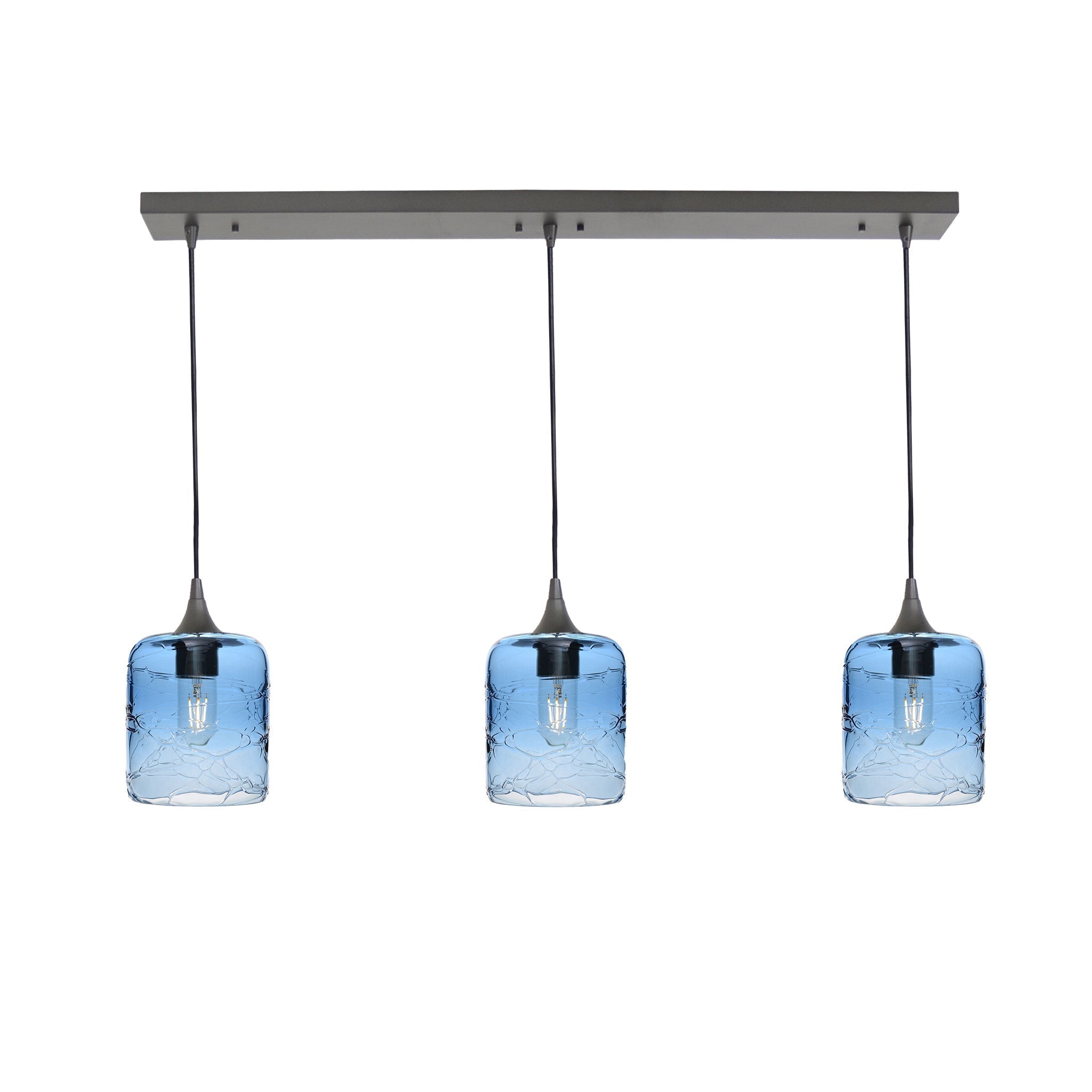 603 3 Pendant Linear Chandelier-Glass-Bicycle Glass Co - Hotshop-Antique Bronze - 8ft Cord-Spun-Steel Blue-Bicycle Glass Co