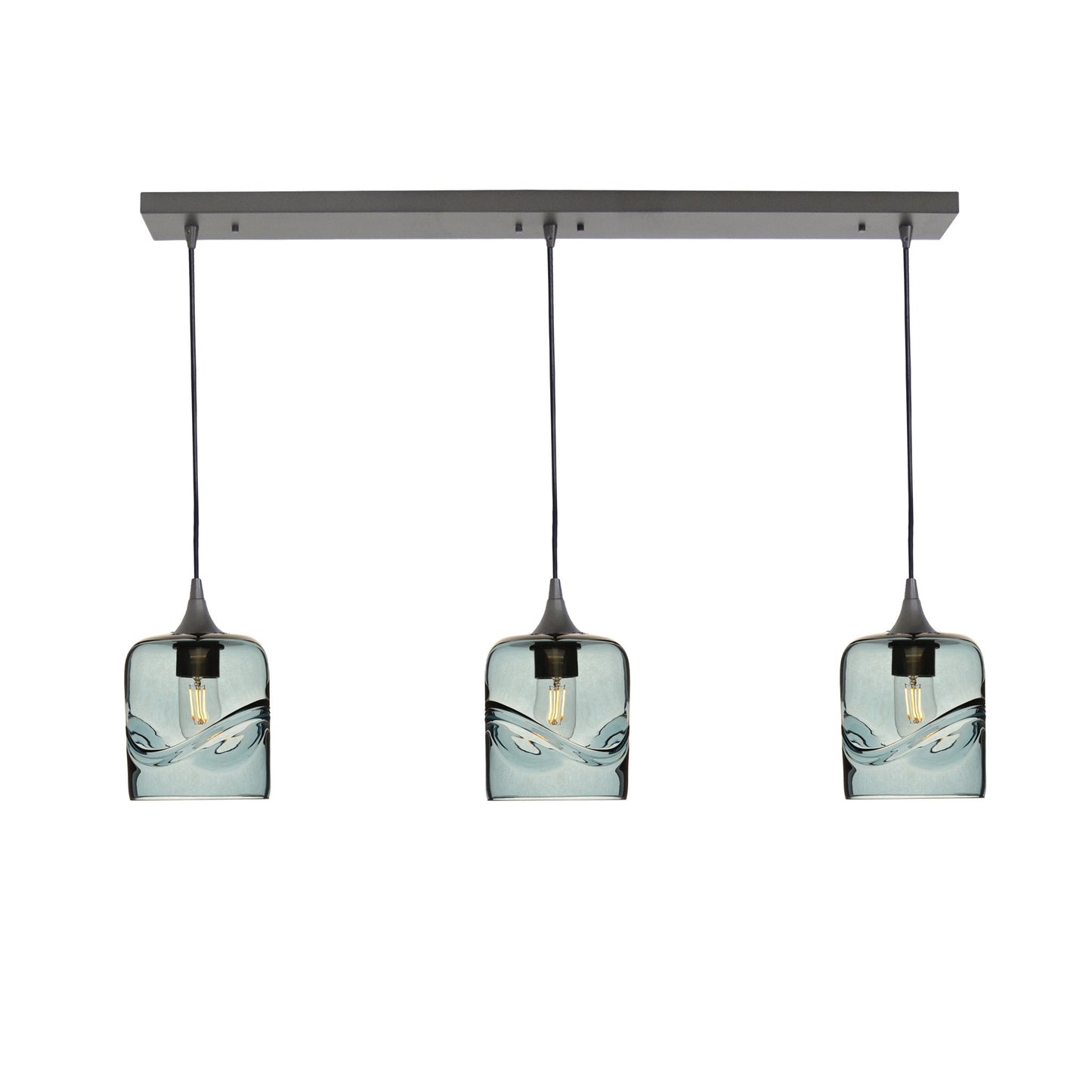 603 3 Pendant Linear Chandelier-Glass-Bicycle Glass Co - Hotshop-Antique Bronze - 8ft Cord-Swell-Slate Gray-Bicycle Glass Co