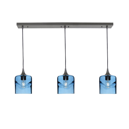 603 3 Pendant Linear Chandelier-Glass-Bicycle Glass Co - Hotshop-Antique Bronze - 8ft Cord-Swell-Steel Blue-Bicycle Glass Co