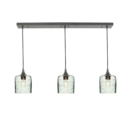 603 3 Pendant Linear Chandelier-Glass-Bicycle Glass Co - Hotshop-Antique Bronze - Custom-Spun-Eco Clear-Bicycle Glass Co