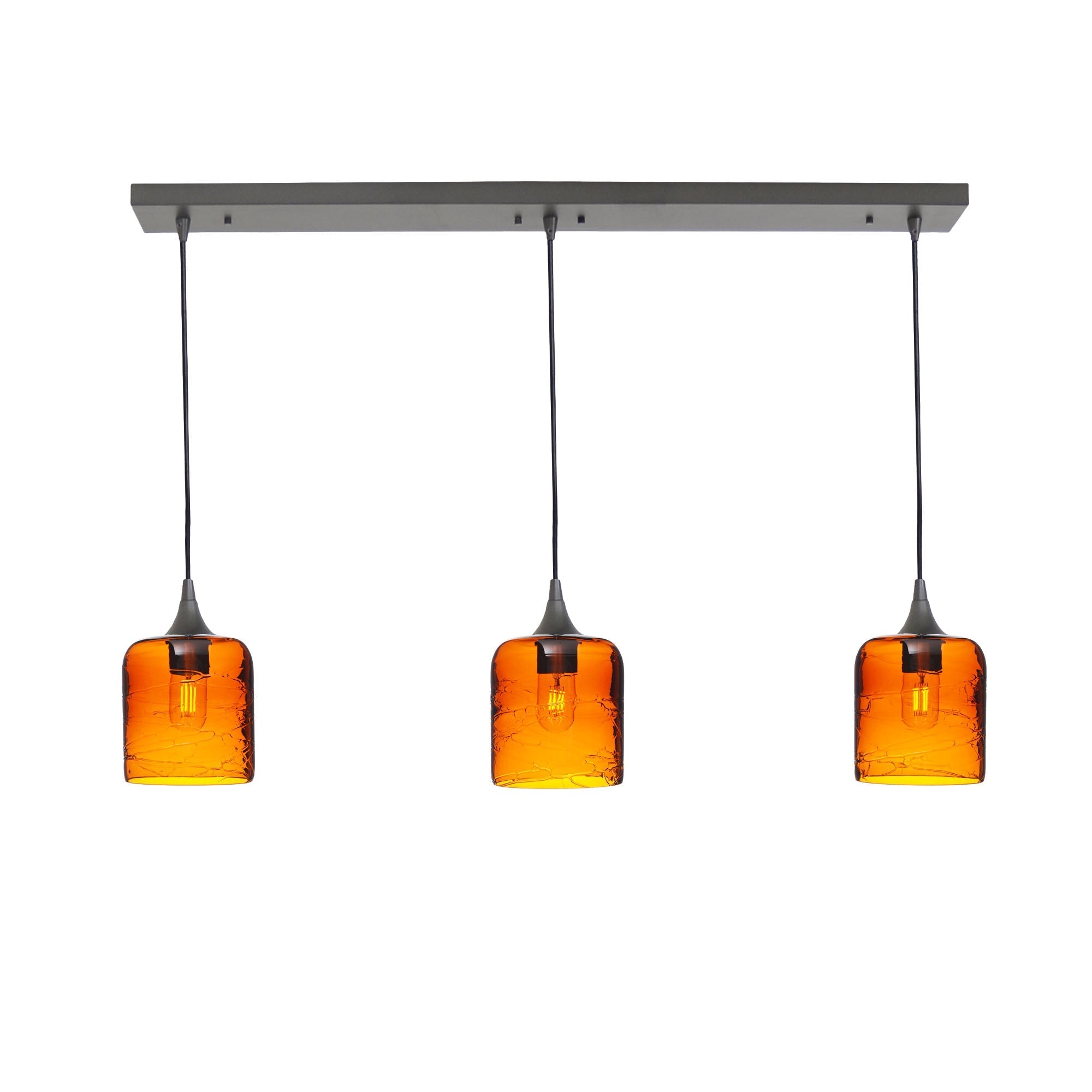 603 3 Pendant Linear Chandelier-Glass-Bicycle Glass Co - Hotshop-Antique Bronze - Custom-Spun-Golden Amber-Bicycle Glass Co