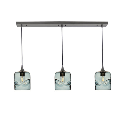 603 3 Pendant Linear Chandelier-Glass-Bicycle Glass Co - Hotshop-Antique Bronze - Custom-Swell-Slate Gray-Bicycle Glass Co