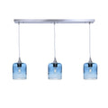 603 3 Pendant Linear Chandelier-Glass-Bicycle Glass Co - Hotshop-Brushed Nickel - 4ft Cord-Spun-Steel Blue-Bicycle Glass Co