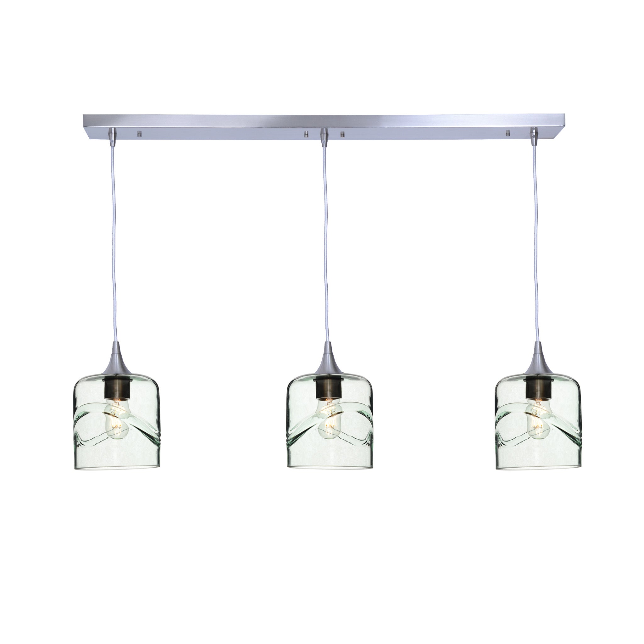 603 3 Pendant Linear Chandelier-Glass-Bicycle Glass Co - Hotshop-Brushed Nickel - 4ft Cord-Swell-Eco Clear-Bicycle Glass Co