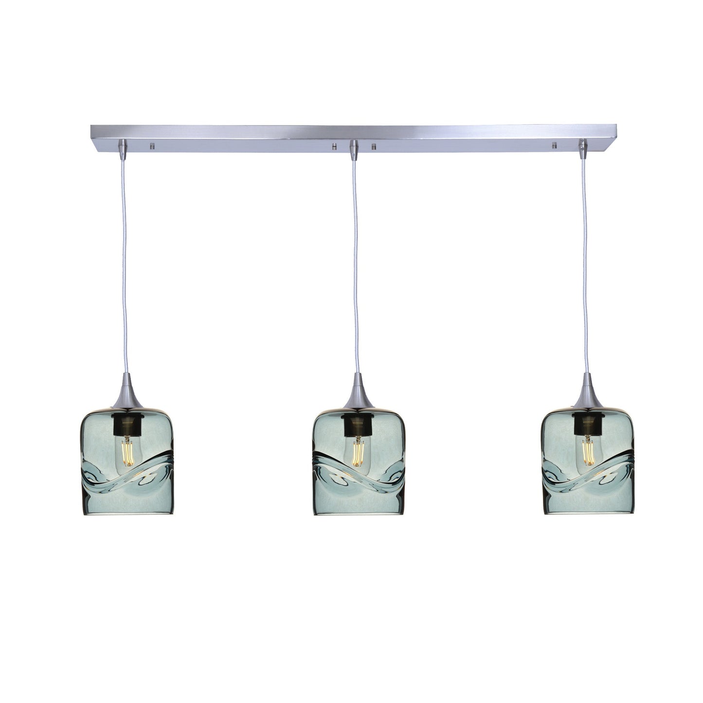 603 3 Pendant Linear Chandelier-Glass-Bicycle Glass Co - Hotshop-Brushed Nickel - 4ft Cord-Swell-Slate Gray-Bicycle Glass Co