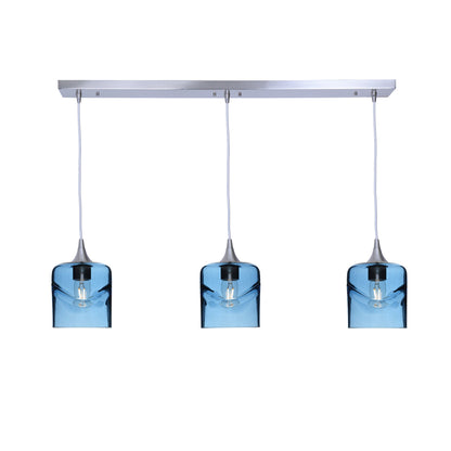 603 3 Pendant Linear Chandelier-Glass-Bicycle Glass Co - Hotshop-Brushed Nickel - 4ft Cord-Swell-Steel Blue-Bicycle Glass Co