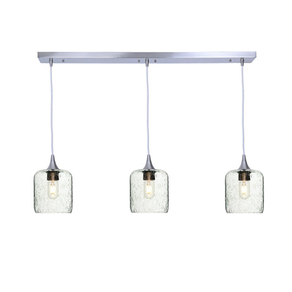 603 3 Pendant Linear Chandelier-Glass-Bicycle Glass Co - Hotshop-Brushed Nickel - 8ft Cord-Lunar-Eco Clear-Bicycle Glass Co