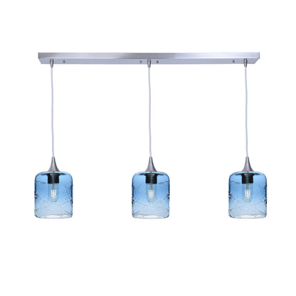 603 3 Pendant Linear Chandelier-Glass-Bicycle Glass Co - Hotshop-Brushed Nickel - 8ft Cord-Spun-Steel Blue-Bicycle Glass Co