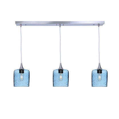 603 3 Pendant Linear Chandelier-Glass-Bicycle Glass Co - Hotshop-Brushed Nickel - Custom-Lunar-Steel Blue-Bicycle Glass Co