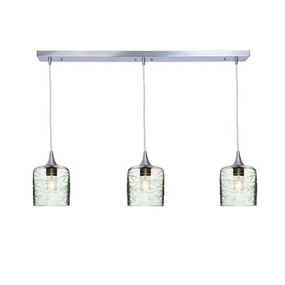603 3 Pendant Linear Chandelier-Glass-Bicycle Glass Co - Hotshop-Brushed Nickel - Custom-Spun-Eco Clear-Bicycle Glass Co