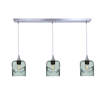 603 3 Pendant Linear Chandelier-Glass-Bicycle Glass Co - Hotshop-Brushed Nickel - Custom-Swell-Slate Gray-Bicycle Glass Co