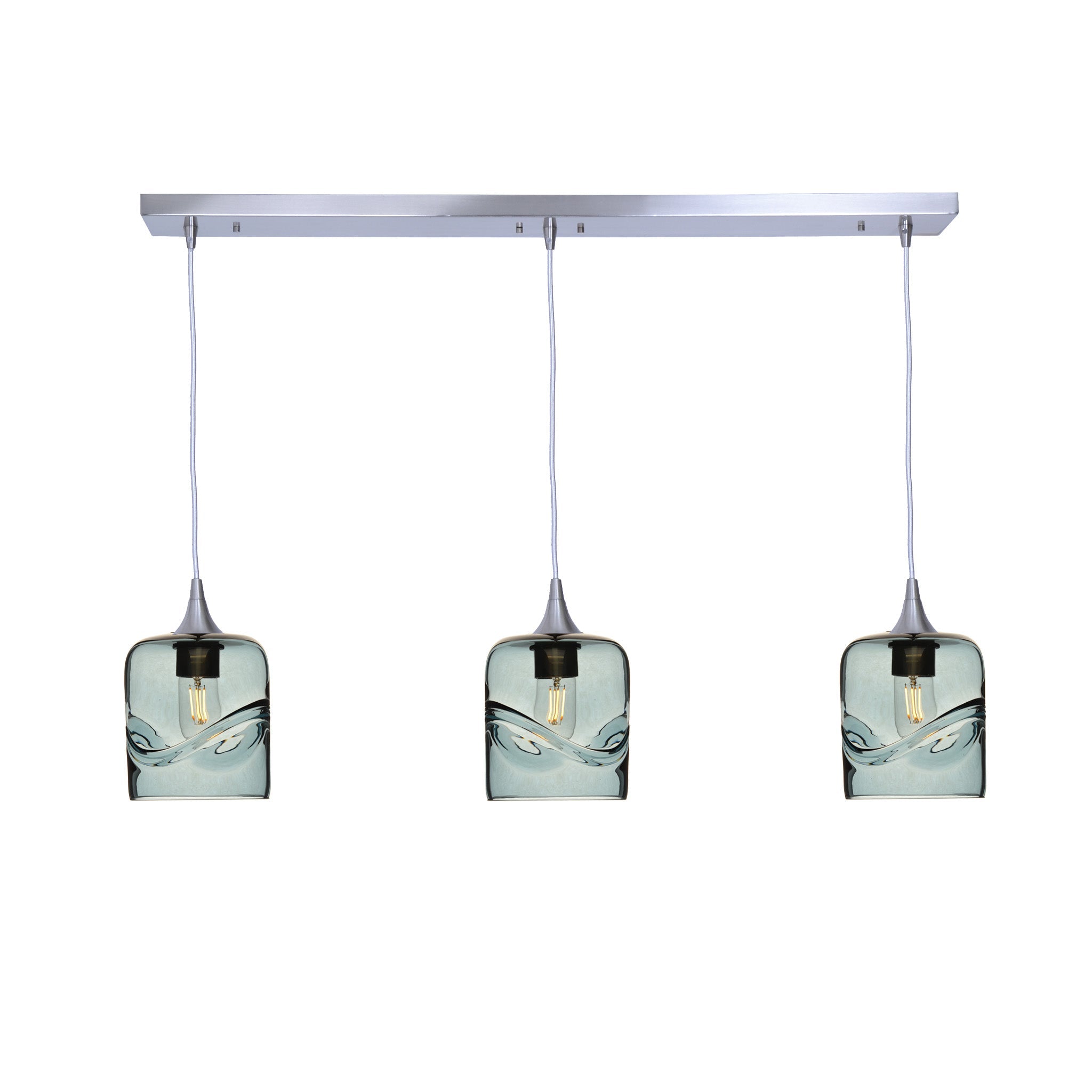 603 3 Pendant Linear Chandelier-Glass-Bicycle Glass Co - Hotshop-Brushed Nickel - Custom-Swell-Slate Gray-Bicycle Glass Co