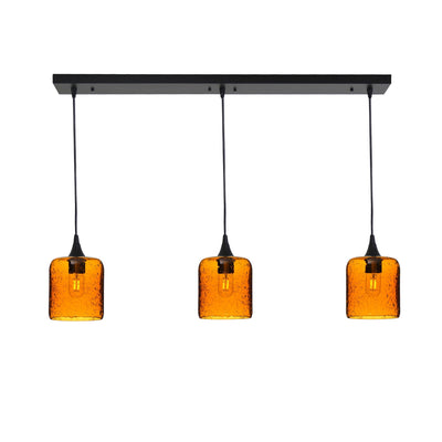 603 3 Pendant Linear Chandelier-Glass-Bicycle Glass Co - Hotshop-Matte Black - 4ft Cord-Lunar-Golden Amber-Bicycle Glass Co