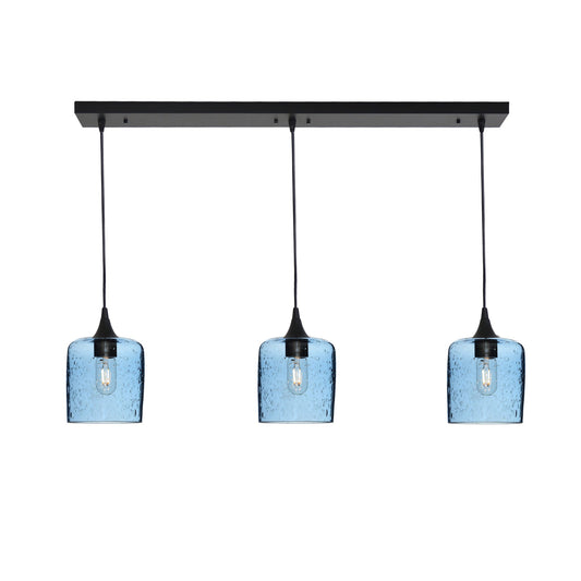 603 3 Pendant Linear Chandelier-Glass-Bicycle Glass Co - Hotshop-Matte Black - 4ft Cord-Lunar-Steel Blue-Bicycle Glass Co