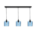 603 3 Pendant Linear Chandelier-Glass-Bicycle Glass Co - Hotshop-Matte Black - 4ft Cord-Lunar-Steel Blue-Bicycle Glass Co
