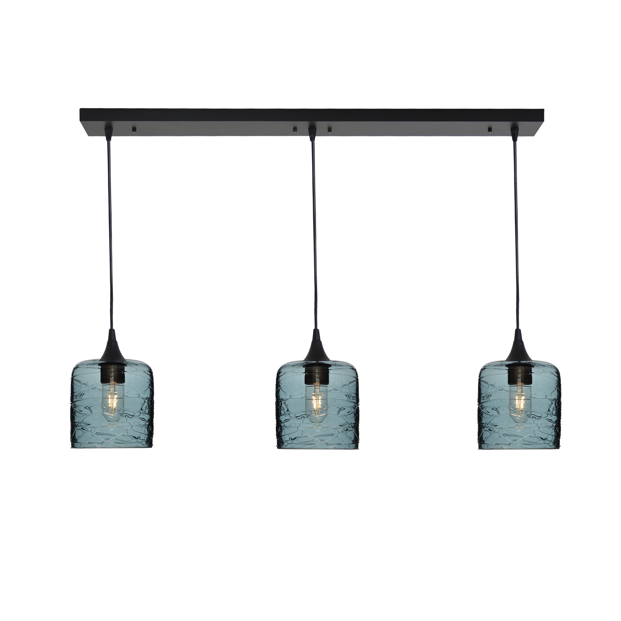 603 3 Pendant Linear Chandelier-Glass-Bicycle Glass Co - Hotshop-Matte Black - 4ft Cord-Spun-Slate Gray-Bicycle Glass Co