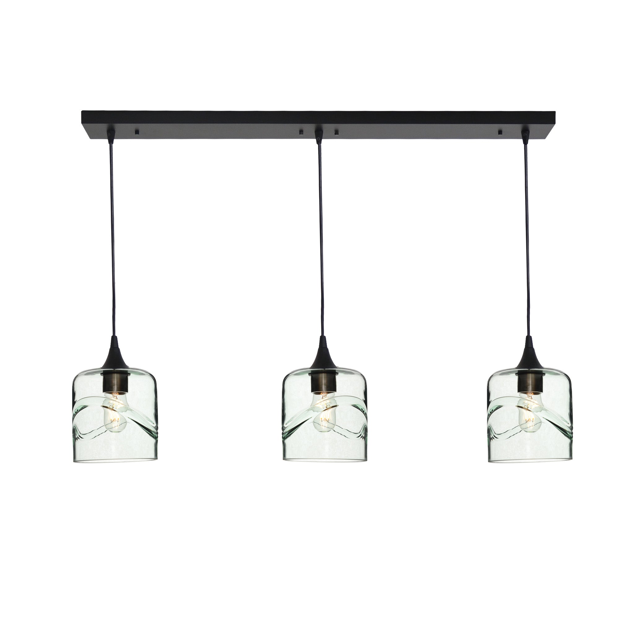 603 3 Pendant Linear Chandelier-Glass-Bicycle Glass Co - Hotshop-Matte Black - 4ft Cord-Swell-Eco Clear-Bicycle Glass Co
