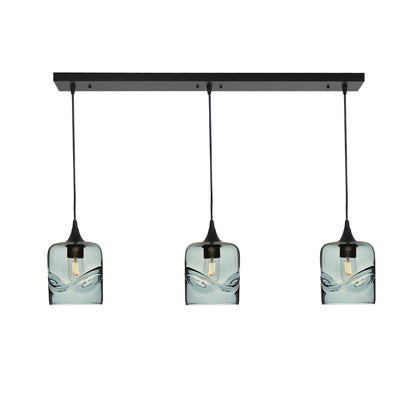 603 3 Pendant Linear Chandelier-Glass-Bicycle Glass Co - Hotshop-Matte Black - 4ft Cord-Swell-Slate Gray-Bicycle Glass Co