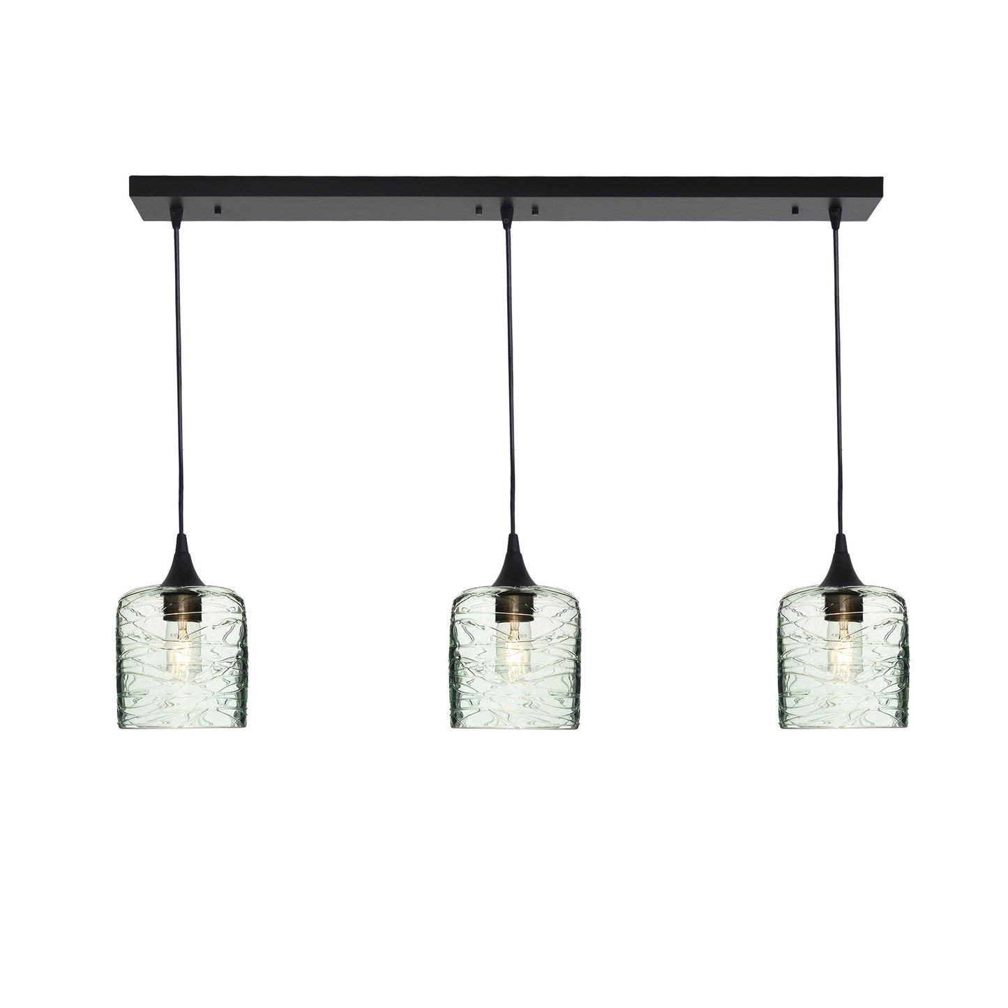 603 3 Pendant Linear Chandelier-Glass-Bicycle Glass Co - Hotshop-Matte Black - 8ft Cord-Spun-Eco Clear-Bicycle Glass Co