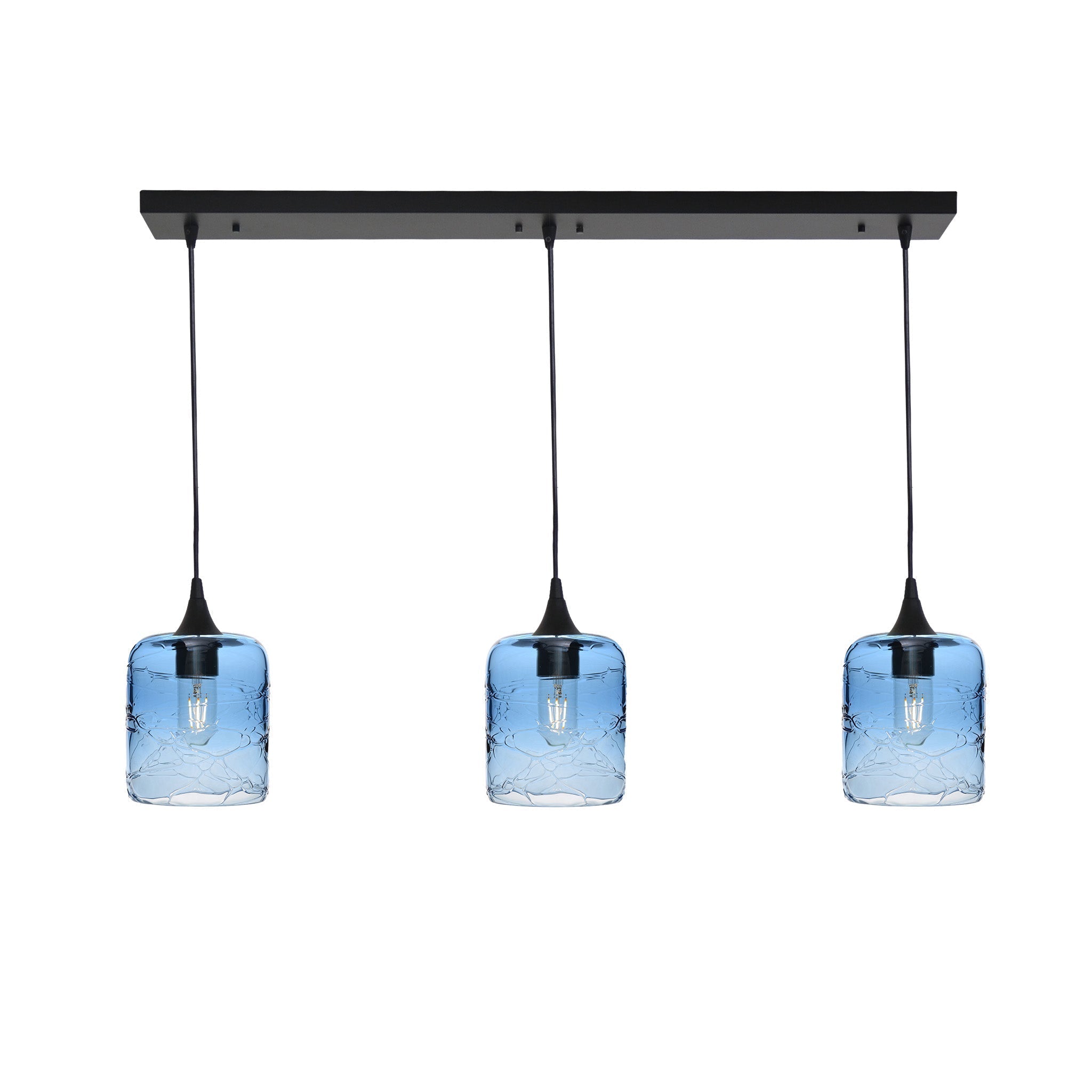 603 3 Pendant Linear Chandelier-Glass-Bicycle Glass Co - Hotshop-Matte Black - 8ft Cord-Spun-Steel Blue-Bicycle Glass Co