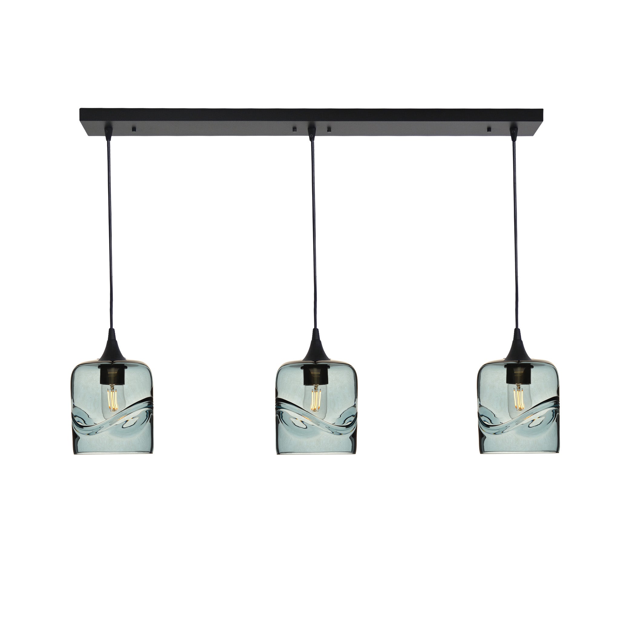603 3 Pendant Linear Chandelier-Glass-Bicycle Glass Co - Hotshop-Matte Black - 8ft Cord-Swell-Slate Gray-Bicycle Glass Co