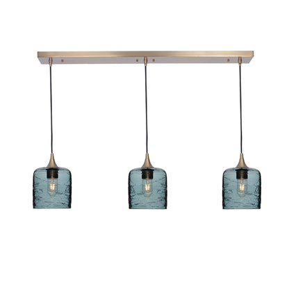 603 3 Pendant Linear Chandelier-Glass-Bicycle Glass Co - Hotshop-Polished Brass - 4ft Cord-Spun-Slate Gray-Bicycle Glass Co