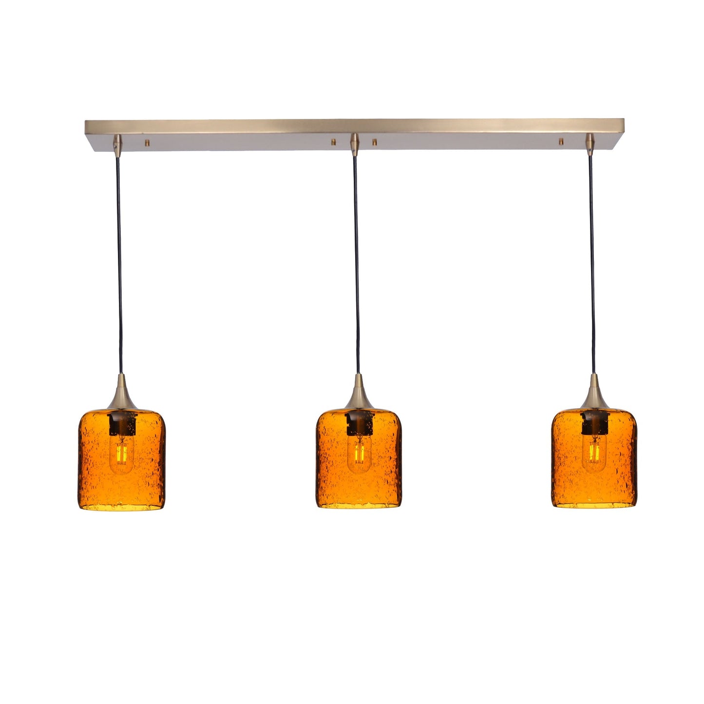 603 3 Pendant Linear Chandelier-Glass-Bicycle Glass Co - Hotshop-Polished Brass - 8ft Cord-Lunar-Golden Amber-Bicycle Glass Co