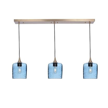 603 3 Pendant Linear Chandelier-Glass-Bicycle Glass Co - Hotshop-Polished Brass - 8ft Cord-Lunar-Steel Blue-Bicycle Glass Co