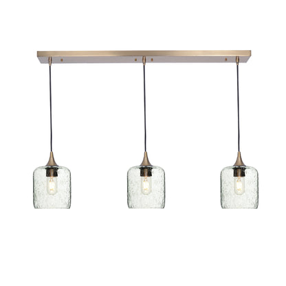 603 3 Pendant Linear Chandelier-Glass-Bicycle Glass Co - Hotshop-Polished Brass - Custom-Lunar-Eco Clear-Bicycle Glass Co