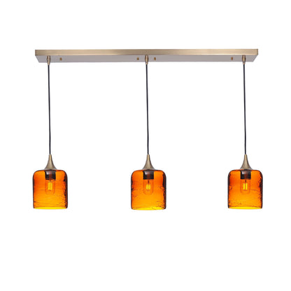 603 3 Pendant Linear Chandelier-Glass-Bicycle Glass Co - Hotshop-Polished Brass - Custom-Spun-Golden Amber-Bicycle Glass Co