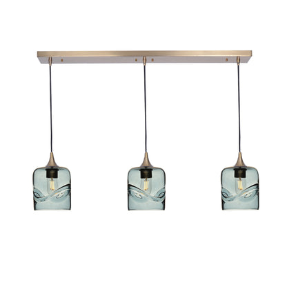 603 3 Pendant Linear Chandelier-Glass-Bicycle Glass Co - Hotshop-Polished Brass - Custom-Swell-Slate Gray-Bicycle Glass Co