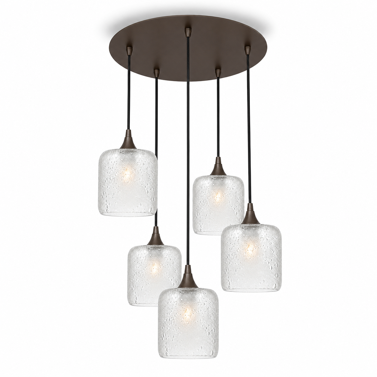 603 5 Pendant Cascade Chandelier-Glass-Bicycle Glass Co - Hotshop-Antique Bronze - 4ft Cord-Celestial-Eco Clear-Bicycle Glass Co