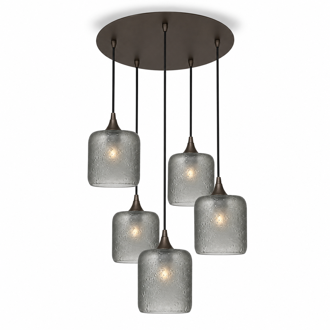 603 5 Pendant Cascade Chandelier-Glass-Bicycle Glass Co - Hotshop-Antique Bronze - 4ft Cord-Celestial-Slate Gray-Bicycle Glass Co