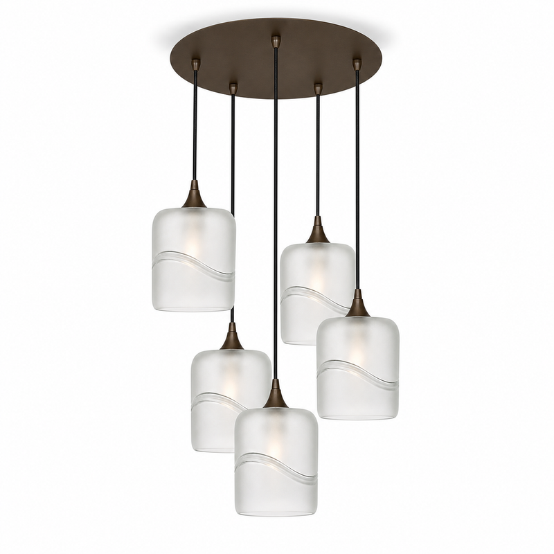 603 5 Pendant Cascade Chandelier — Antique Bronze - 4ft Cord / Glacial / Eco Clear