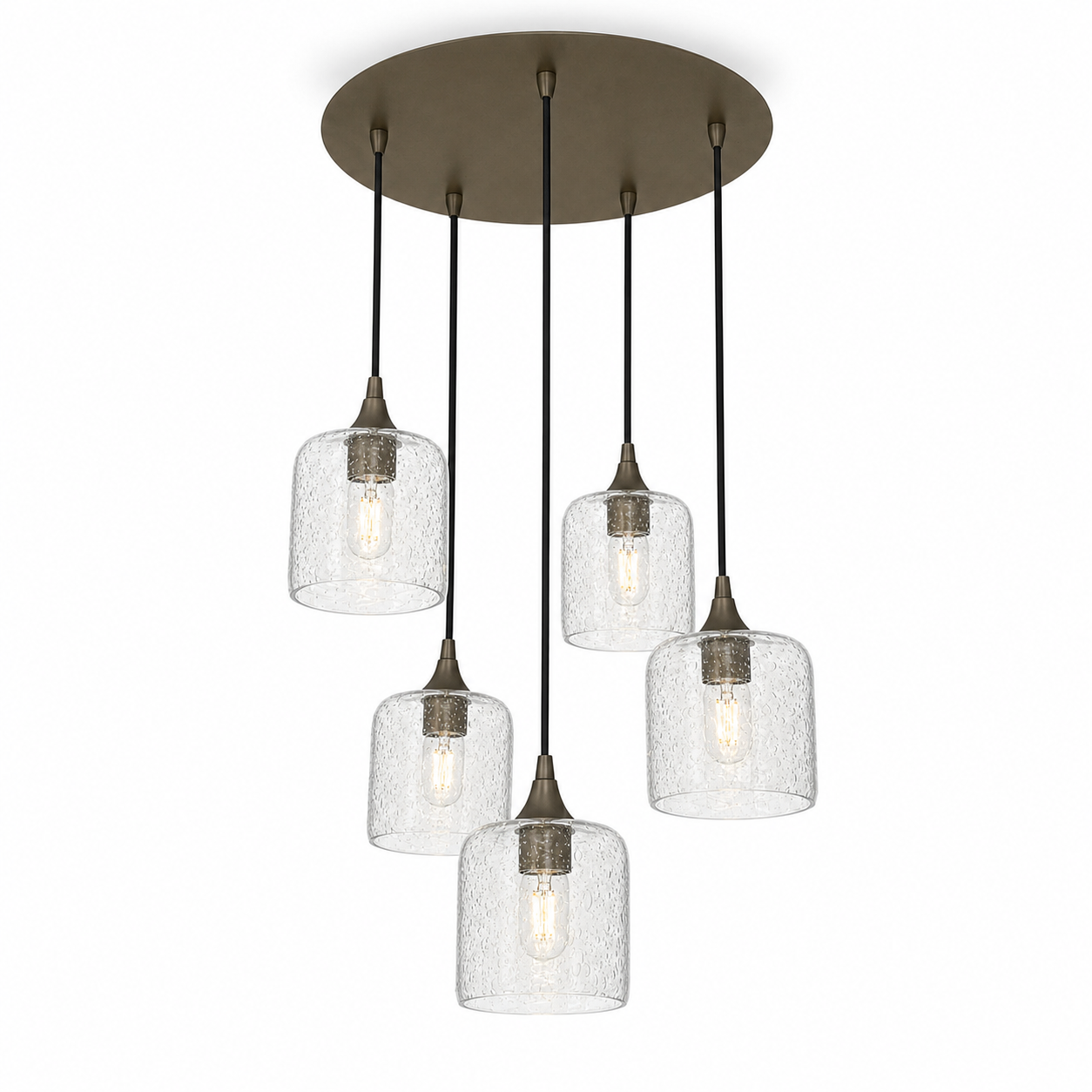603 5 Pendant Cascade Chandelier-Glass-Bicycle Glass Co - Hotshop-Antique Bronze - 4ft Cord-Lunar-Eco Clear-Bicycle Glass Co
