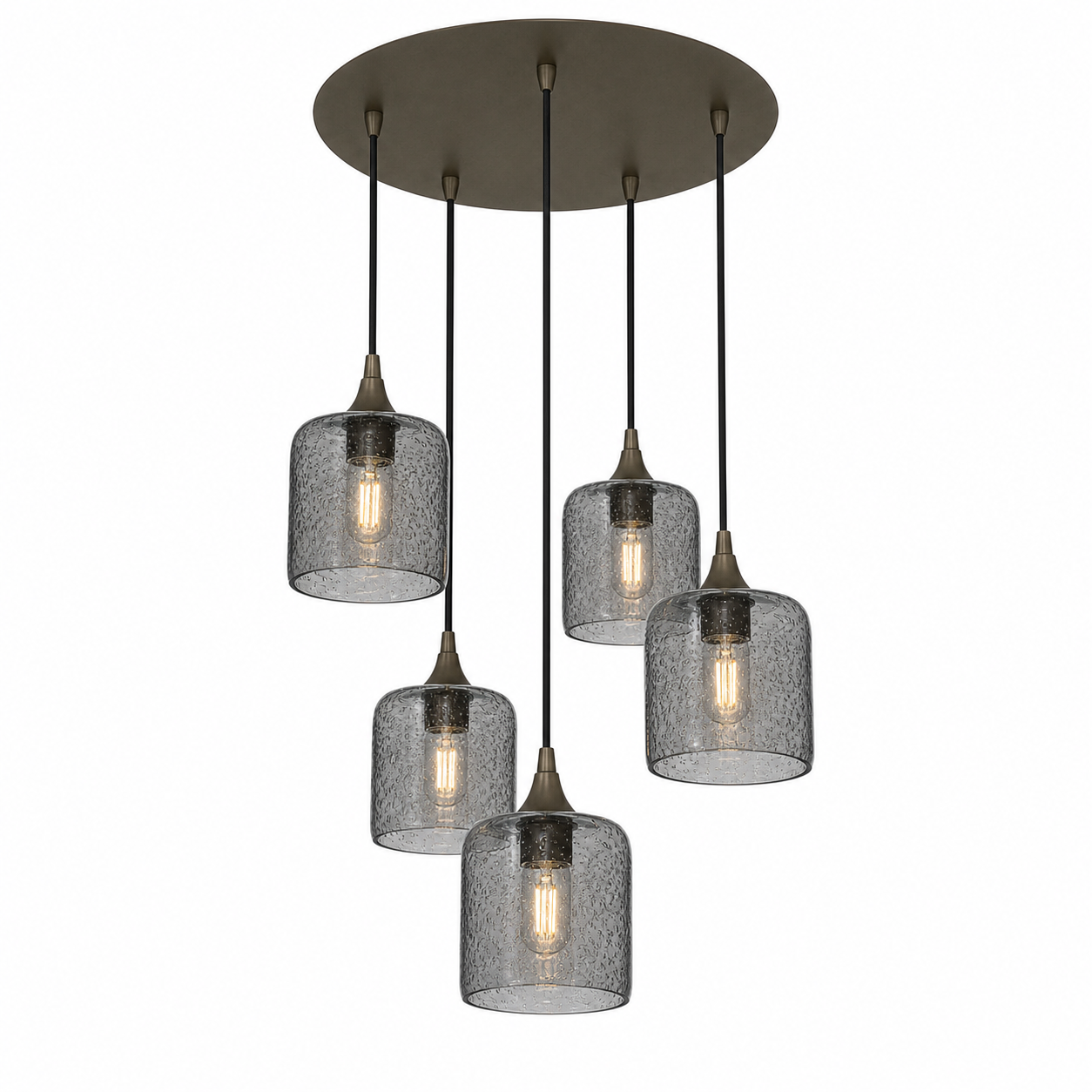 603 5 Pendant Cascade Chandelier-Glass-Bicycle Glass Co - Hotshop-Antique Bronze - 4ft Cord-Lunar-Slate Gray-Bicycle Glass Co